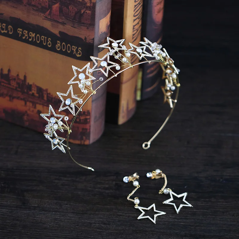 Fashion 3PCS Gold Hair Jewelry Stars Pearl Princess Tiara Crown Earrings Set For Women Bridal Hair Accessories Wedding Headpiece
Fashion 3PCS Gold Hair Jewelry Stars Pearl Princess Tiara Crown Earrings Set For Women Bridal Hair Accessories Wedding Headpiece
