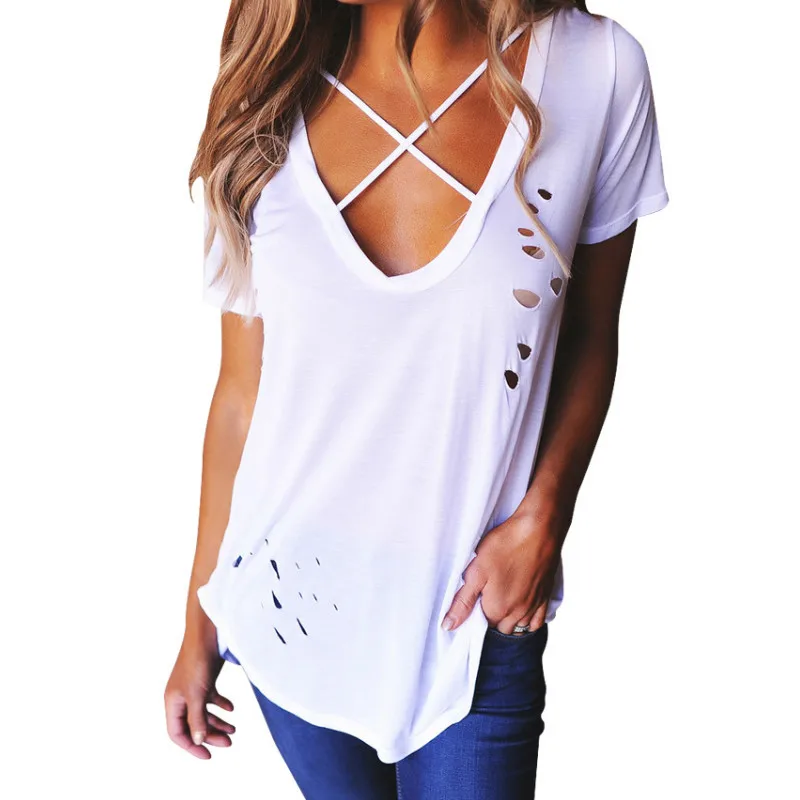 Summer Tops Women Sexy V -Neck Short Sleeve T -Shirts Top Solid Plus Size Cotton T Shirts Sexy Holes Loose Tee Women Tops
Summer Tops Women Sexy V -Neck Short Sleeve T -Shirts Top Solid Plus Size Cotton T Shirts Sexy Holes Loose Tee Women Tops