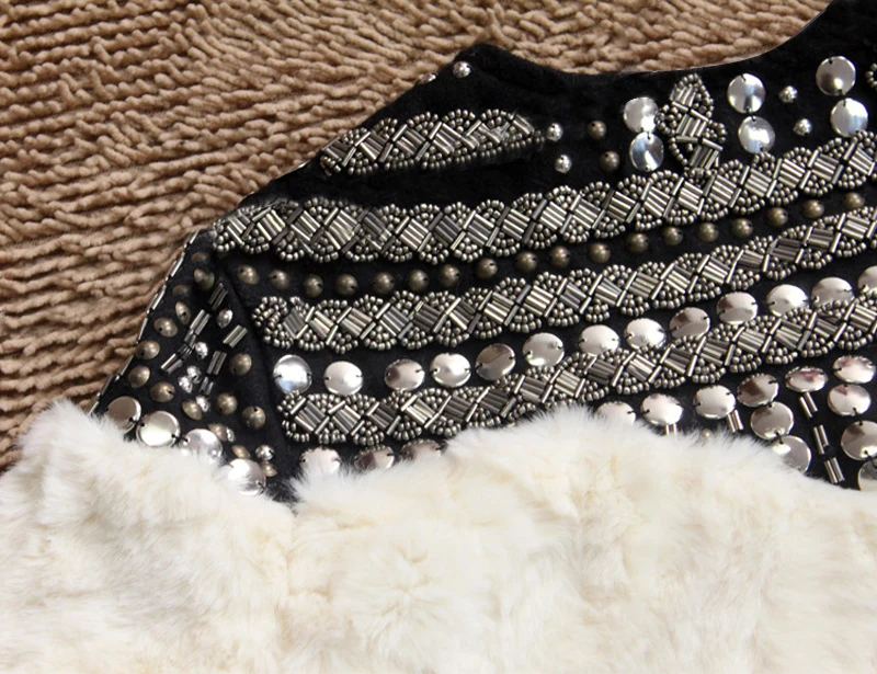 Viyana - Winter Fall Women Warm Faux Fur Coat Handmade Beading Rivet Long Sleeve Boho Style Outwear Jacket Viyana - Winter Fall Women Warm Faux Fur Coat Handmade Beading Rivet Long Sleeve Boho Style Outwear Jacket