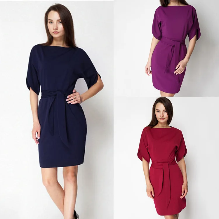 2019 Summer Belt Mini Dress Casual O Neck Half Sleeve Package Hip Women Slim Solid Dress Leisure Sashes Party Dress Robe New
2019 Summer Belt Mini Dress Casual O Neck Half Sleeve Package Hip Women Slim Solid Dress Leisure Sashes Party Dress Robe New