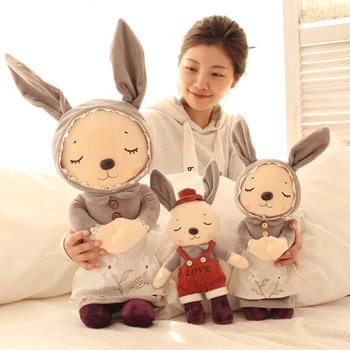 

Candice guo plush toy stuffed doll cartoon animal British style countryside dress rabbit bunny couple baby kid birthday gift 1pc