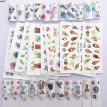 ZKO pegatinas de uñas calcomanías de agua mariposa Animal Floral negro blanco geometría deslizador manicura decoración de uñas(China)