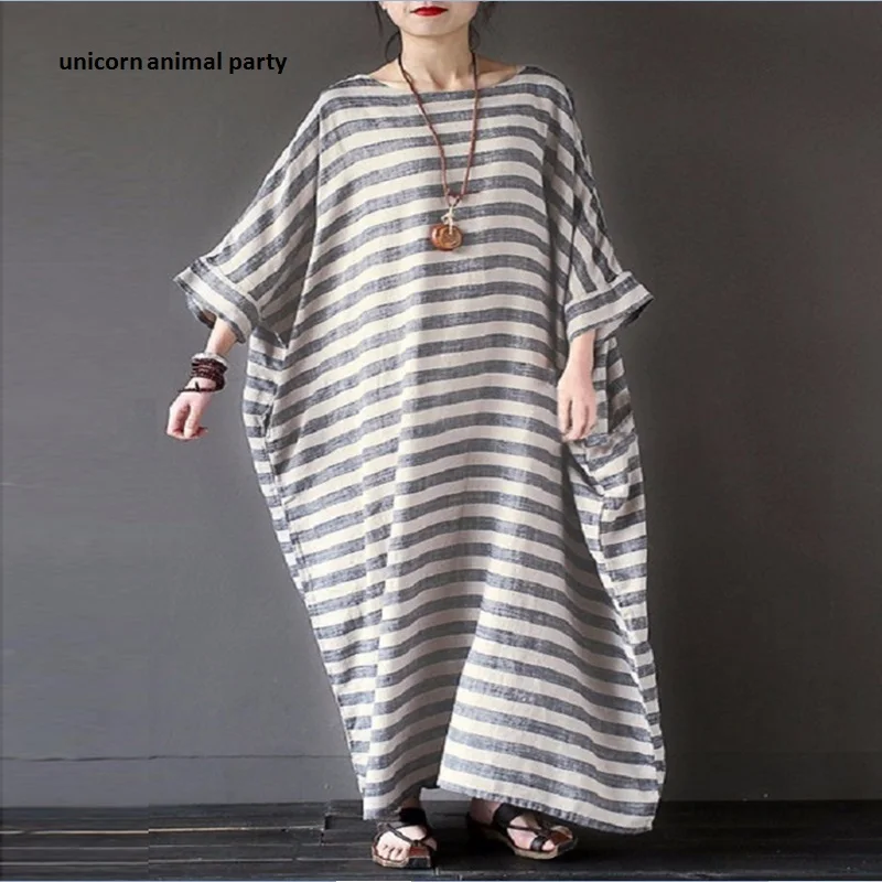 women do old cotton-and-hemp striped robes literary and loose long dresses Vintage striped baggy dress
women do old cotton-and-hemp striped robes literary and loose long dresses Vintage striped baggy dress