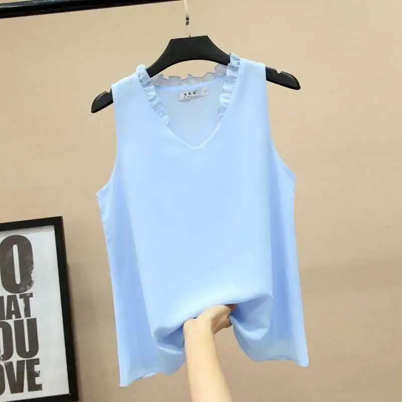 Blouses Top Women Summer Women Chiffon Blouses Tops Korean Sleeveless Tops Woman Sexy V-neck Top Plus Size Blusas Mujer De Moda 
Blouses Top Women Summer Women Chiffon Blouses Tops Korean Sleeveless Tops Woman Sexy V-neck Top Plus Size Blusas Mujer De Moda