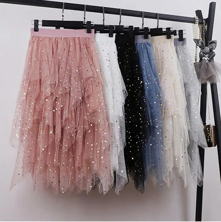 Qooth New Spring Summer Female Sequined Stars Lace Skirts Women's Solid color Elastic Waist Irregular Mesh Pleated Skirt QH1710
Qooth New Spring Summer Female Sequined Stars Lace Skirts Women's Solid color Elastic Waist Irregular Mesh Pleated Skirt QH1710