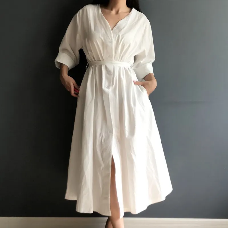 Women White Shirt Maxi Dresses Cotton Ladies Long Dresses Elegant V Neck Dresses Streetwear
Women White Shirt Maxi Dresses Cotton Ladies Long Dresses Elegant V Neck Dresses Streetwear
