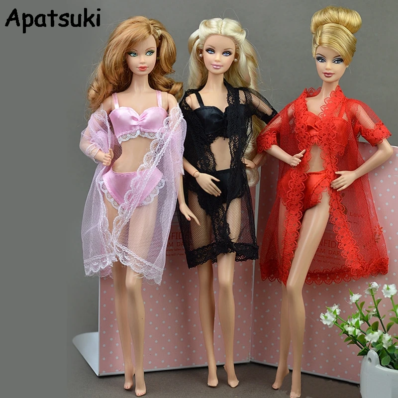 3 комплекта аксессуаров для кукол 1:6, сексуальное женское белье, пижама, кружевное длинное пальто + бюстгальтер + нижнее белье, Одежда для кукол Барби, платье, нижнее белье
3 комплекта аксессуаров для кукол 1:6, сексуальное женское белье, пижама, кружевное длинное пальто + бюстгальтер + нижнее белье, Одежда для кукол Барби, платье, нижнее белье