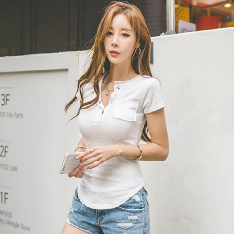 Shintimes Korean T Shirt Femme 2018 Summer T-Shirt Women Sexy Cotton Short Sleeve Button Pockets Tshirt Casual Camiseta Mujer
Shintimes Korean T Shirt Femme 2018 Summer T-Shirt Women Sexy Cotton Short Sleeve Button Pockets Tshirt Casual Camiseta Mujer