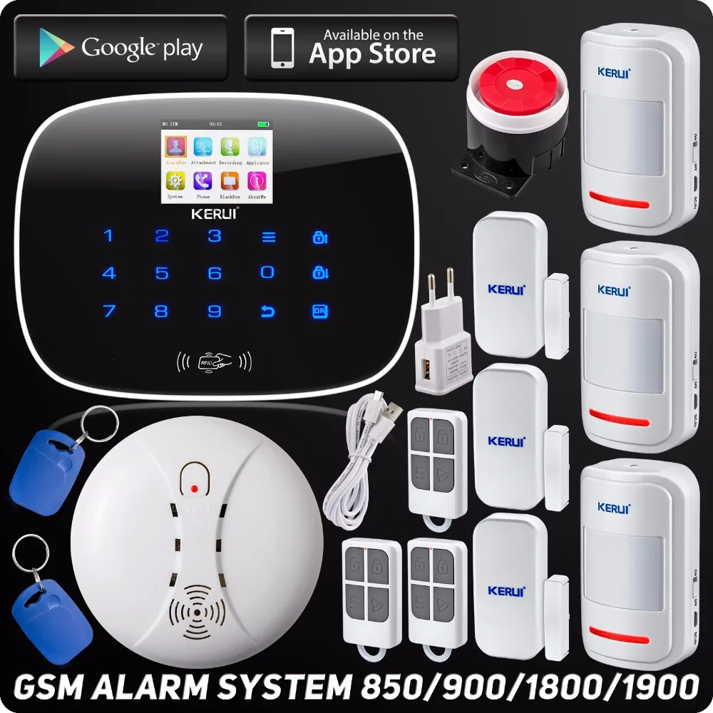 

Wireless GSM Voice Home Burglar Security Alarm ISO Android App Control Autodial TFT Color Display Wireless Smoke Detector