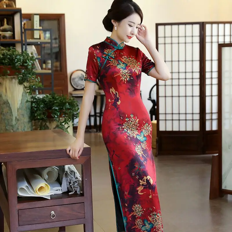 Red Sexy Long Cheongsam 2018 Summer Vintage Chinese style Dress Fashion Womens Rayon Qipao Slim Party Dresses Button Vestido
Red Sexy Long Cheongsam 2018 Summer Vintage Chinese style Dress Fashion Womens Rayon Qipao Slim Party Dresses Button Vestido