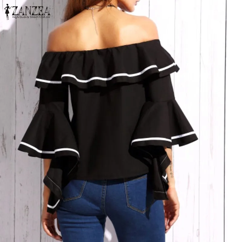 Elegant Women Blouses 2018 Summer Sexy Butterfly Sleeve Slash Neck Off Shoulder Shirts Casual Ruffles Blusas Femininas Tops aeProduct.getSubject()