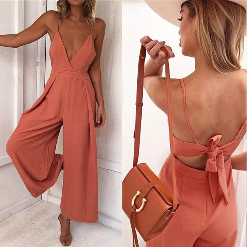 Sexy Jumpsuits Women V Neck Spaghetti Strap Backless Jumpsuits Long Overalls Summer Beach Loose Jumpsuit Back Bow Knot Rompers
Sexy Jumpsuits Women V Neck Spaghetti Strap Backless Jumpsuits Long Overalls Summer Beach Loose Jumpsuit Back Bow Knot Rompers