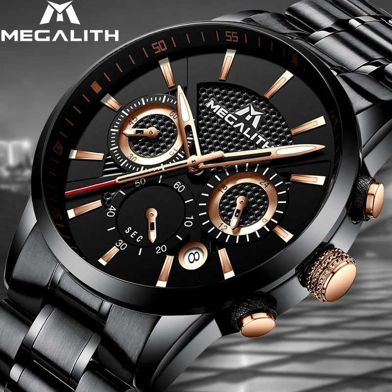 MEGALITH Luxury Watches Mens Waterproof Chronograph Date Military Sport Mens Watch Black Stainless Steel Analogue Wrist Watches
MEGALITH Luxury Watches Mens Waterproof Chronograph Date Military Sport Mens Watch Black Stainless Steel Analogue Wrist Watches