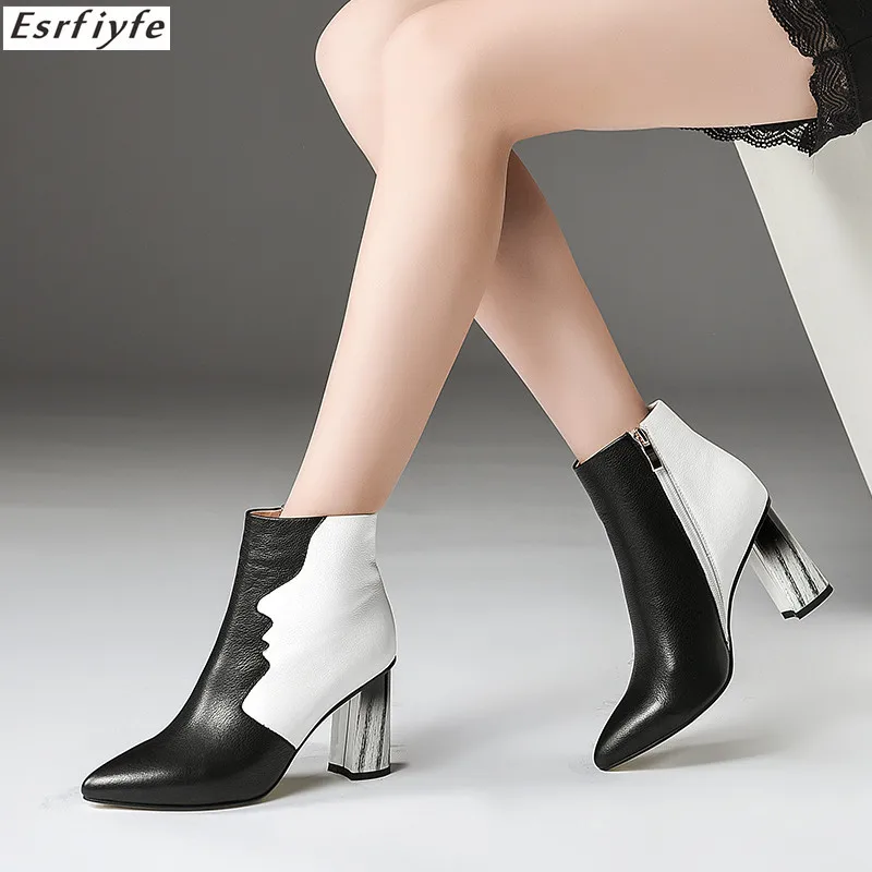 ESRFIYFE New Winter Color Matching Heels Boots Square High Heels Women Ankle Boots Genuine Leather Ankle Boots Fashion Booties
ESRFIYFE New Winter Color Matching Heels Boots Square High Heels Women Ankle Boots Genuine Leather Ankle Boots Fashion Booties