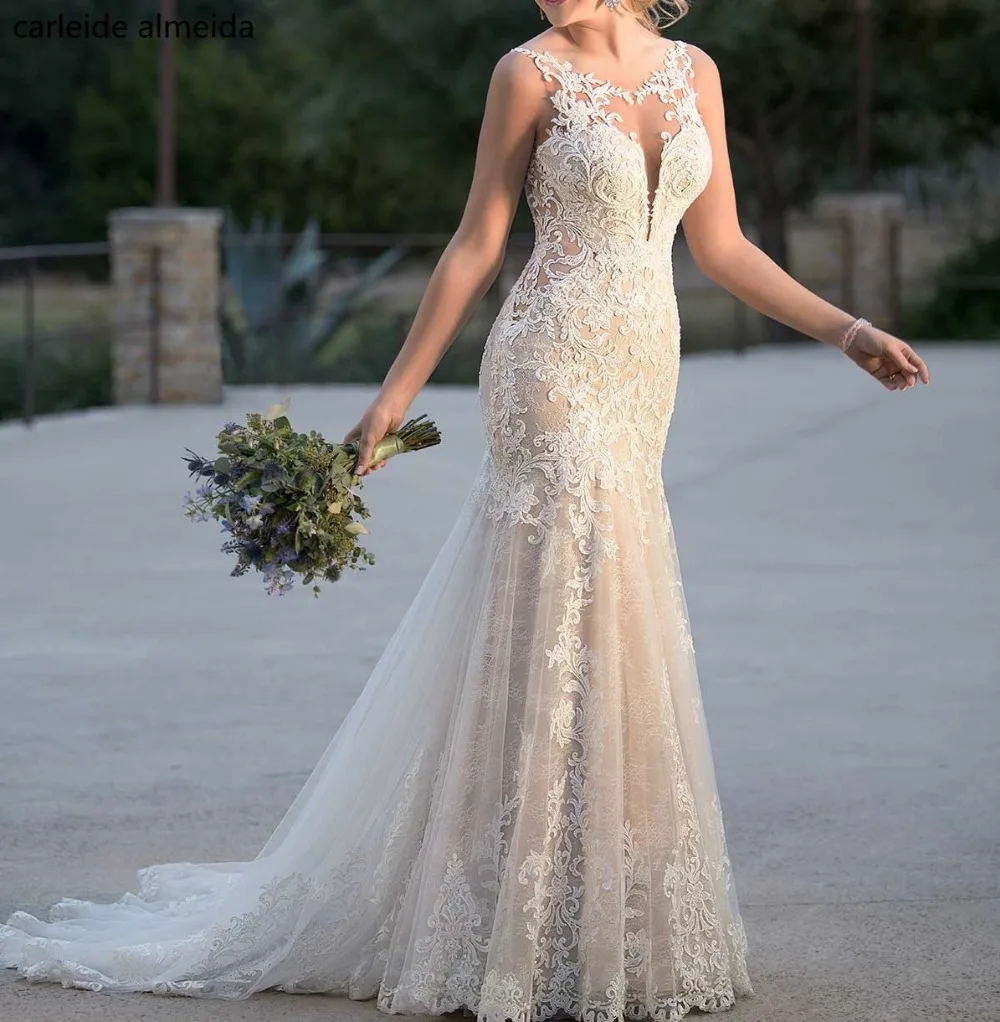 Robe de mariee Scoop Lace Mermaid Wedding Dress 2019 Chapel Train Unique Lace Appliques Bride Dress Sexy Trouwjurk
Robe de mariee Scoop Lace Mermaid Wedding Dress 2019 Chapel Train Unique Lace Appliques Bride Dress Sexy Trouwjurk