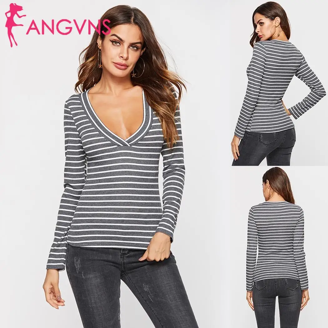 Tops Women None T-Shirt Sleeve Tunic Autumn Casual Deep Spring Regular Slim Stitching Long Striped V-neck Gray
Tops Women None T-Shirt Sleeve Tunic Autumn Casual Deep Spring Regular Slim Stitching Long Striped V-neck Gray