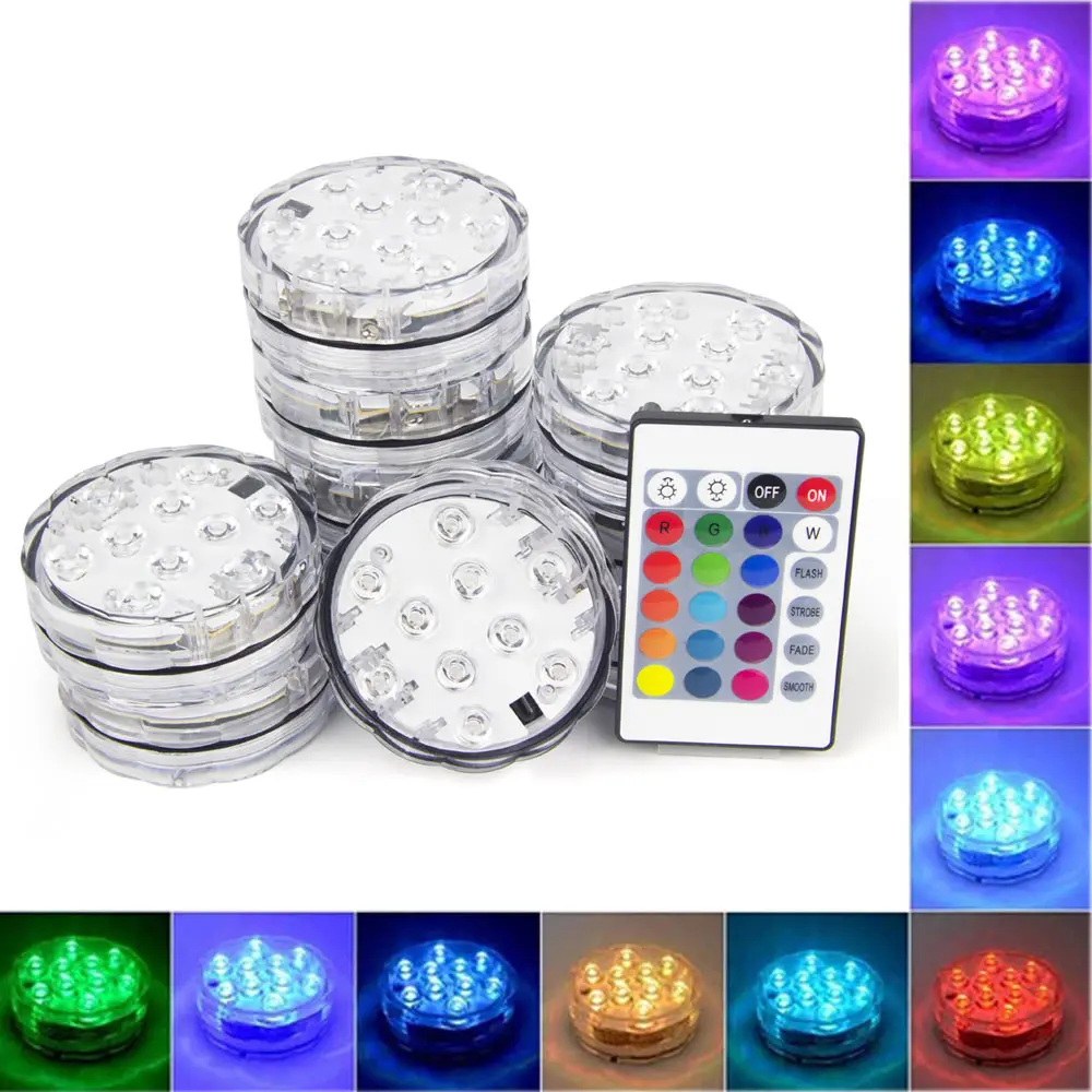 10LED RGB LED Underwater Light Pond Submersible IP67 Waterproof Swimming Pool Light Battery Operated For Wedding Party
10LED RGB LED Underwater Light Pond Submersible IP67 Waterproof Swimming Pool Light Battery Operated For Wedding Party
