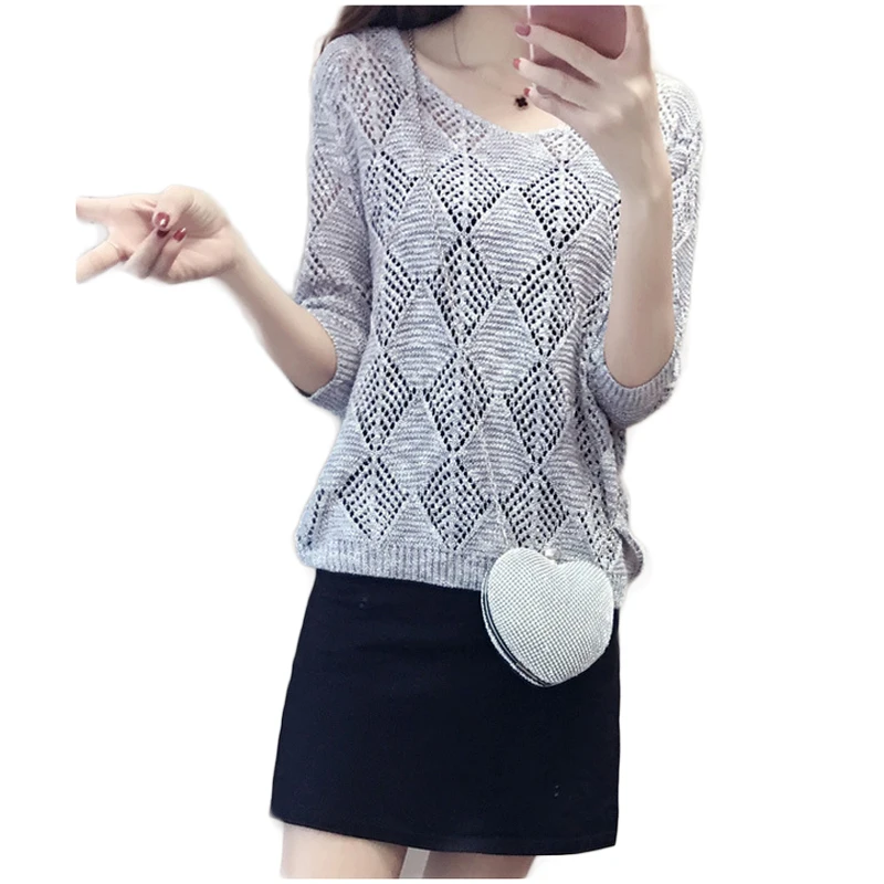 Women Fashion Crocheted Summer Pullover Mesh Knitted Beige Jumper Sweater Tops Pull Clothing Thin Jumpers New Arrival | Женская одежда