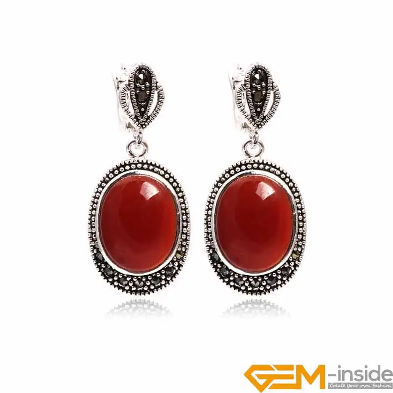 

16x20mm Oval Stone Beads Tibetan Silver Dangle Jewelry Long Earrings Female For Women Gift Wholesale