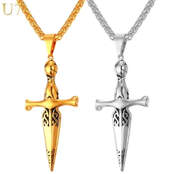 U7 New Men Cross Necklace Novelty Jewelry Wholesale Gold Color Stainless Steel Steam Punk Long Sword Pendants&Necklaces P857
U7 New Men Cross Necklace Novelty Jewelry Wholesale Gold Color Stainless Steel Steam Punk Long Sword Pendants&Necklaces P857