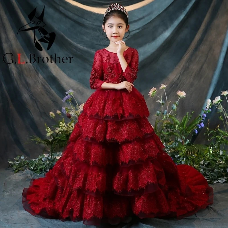 Beading Flower Girl Dresses For Wedding Party Costume Ball Gown Long Sleeve Princess Dress Luxury Red Party Gown Communion D106
Beading Flower Girl Dresses For Wedding Party Costume Ball Gown Long Sleeve Princess Dress Luxury Red Party Gown Communion D106