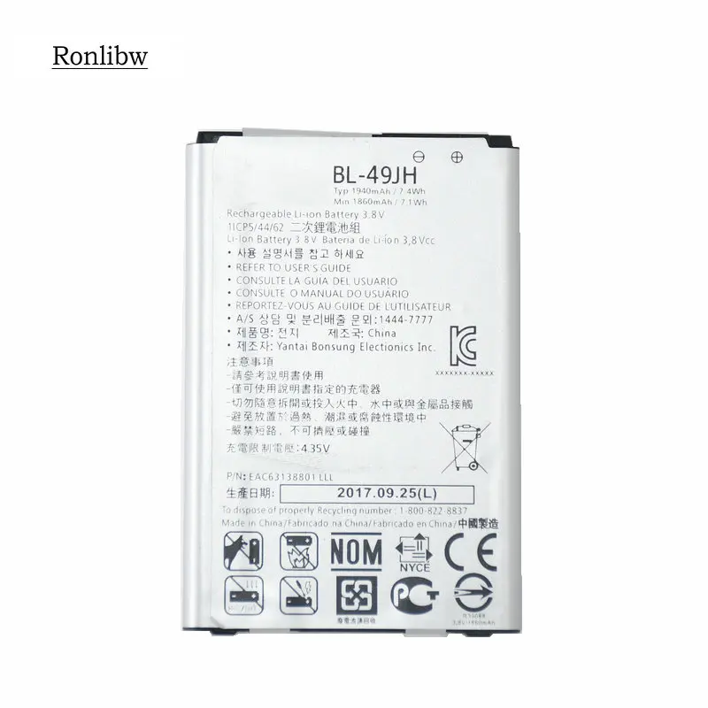 Ronlibw 1x3,8V 1940mAh BL-49JH BL 49JH replacement battery for LG K3 LS450 K4 K120 бум K121 K130 k120e K130e
Ronlibw 1x3,8V 1940mAh BL-49JH BL 49JH replacement battery for LG K3 LS450 K4 K120 бум K121 K130 k120e K130e