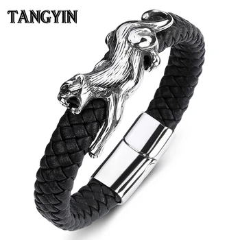 TANGYIN Fashion Men's Leather Punk Bracelet Leopard Animal Stainless Steel Personality Black Bracelets Male Best Birthday Gift
TANGYIN Fashion Men's Leather Punk Bracelet Leopard Animal Stainless Steel Personality Black Bracelets Male Best Birthday Gift