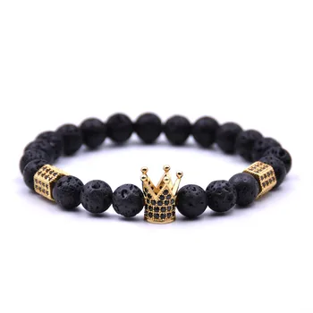 2018 Trendy 8MM Black Lava Stone Beads Bracelet with Gold Silver Color Alloy Crown Bracelet For Women Men Couple Bangles Jewelry
2018 Trendy 8MM Black Lava Stone Beads Bracelet with Gold Silver Color Alloy Crown Bracelet For Women Men Couple Bangles Jewelry