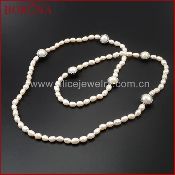 BOROSA New! 2 PCS 36" Six Round Natural White Pearl Necklace Pave Zircon With Natural Pearl Beads Chain JAB382
BOROSA New! 2 PCS 36" Six Round Natural White Pearl Necklace Pave Zircon With Natural Pearl Beads Chain JAB382