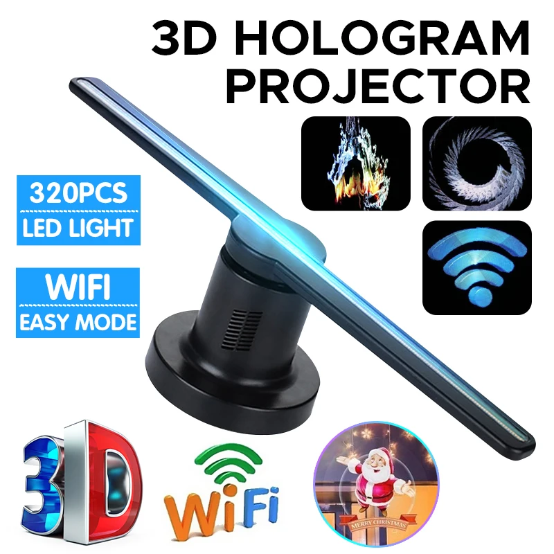 

3D Hologram Projector Fan Wifi with 16G TF Holographic Lamp Store Signs 224 LEDs Display Player Advertising Xmas 42cm Funny