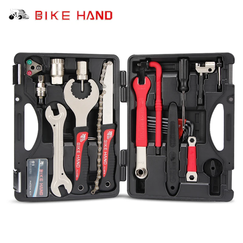 

BIKEHAND 18 in 1 Bicycle Service Tool Kit for BB Bottom Bracket Crank Freewheel Hub Pedal Spoke Chain Tools Tube Repair