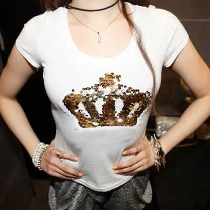 summer new simple sequined crown tight short-sleeved t-shirt Slim sexy women t-shirt
summer new simple sequined crown tight short-sleeved t-shirt Slim sexy women t-shirt