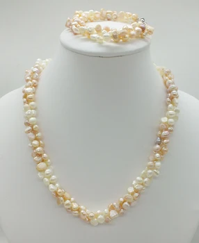 6MM 3 strands natural mixed color twisted pearl necklace, bracelet, classic bridal pearl necklace set
6MM 3 strands natural mixed color twisted pearl necklace, bracelet, classic bridal pearl necklace set