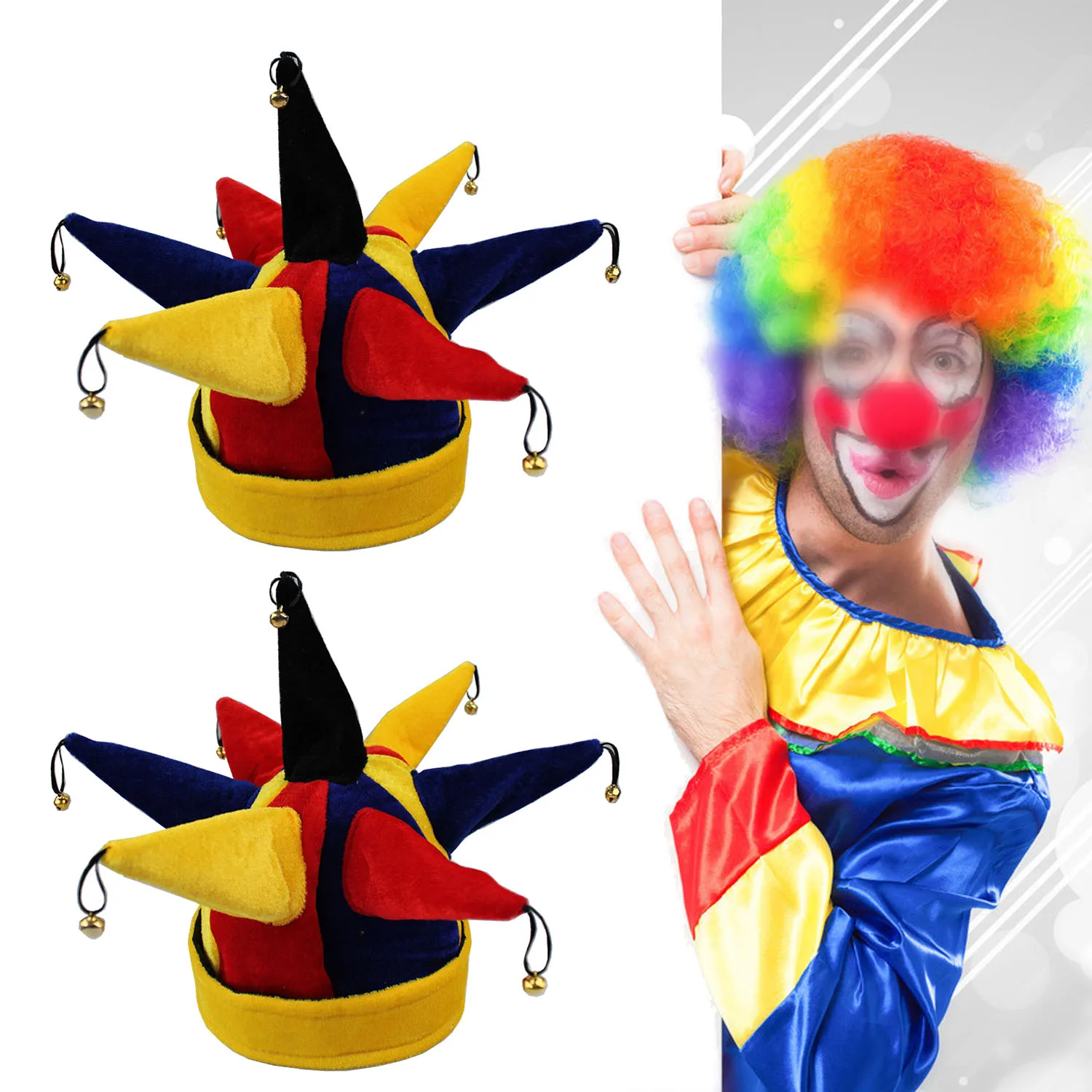 

Behogar Funny Multicolor Jester Clown Hat Caps for Halloween Christmas Mardi Gras Party Costume Props Favors Decoration