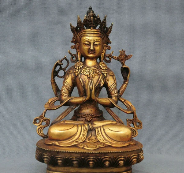 30CM 12" China Tibet Buddhism Bronze Four Arm Kwan-yin Chenrizig Buddha Statue R0713 (B0328)
30CM 12" China Tibet Buddhism Bronze Four Arm Kwan-yin Chenrizig Buddha Statue R0713 (B0328)
