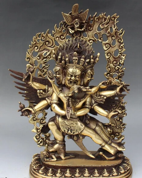 006955 12" Tibet Buddhism Bronze Six Arm Sadbhuja Mahakala Dharmapala Buddha Statue