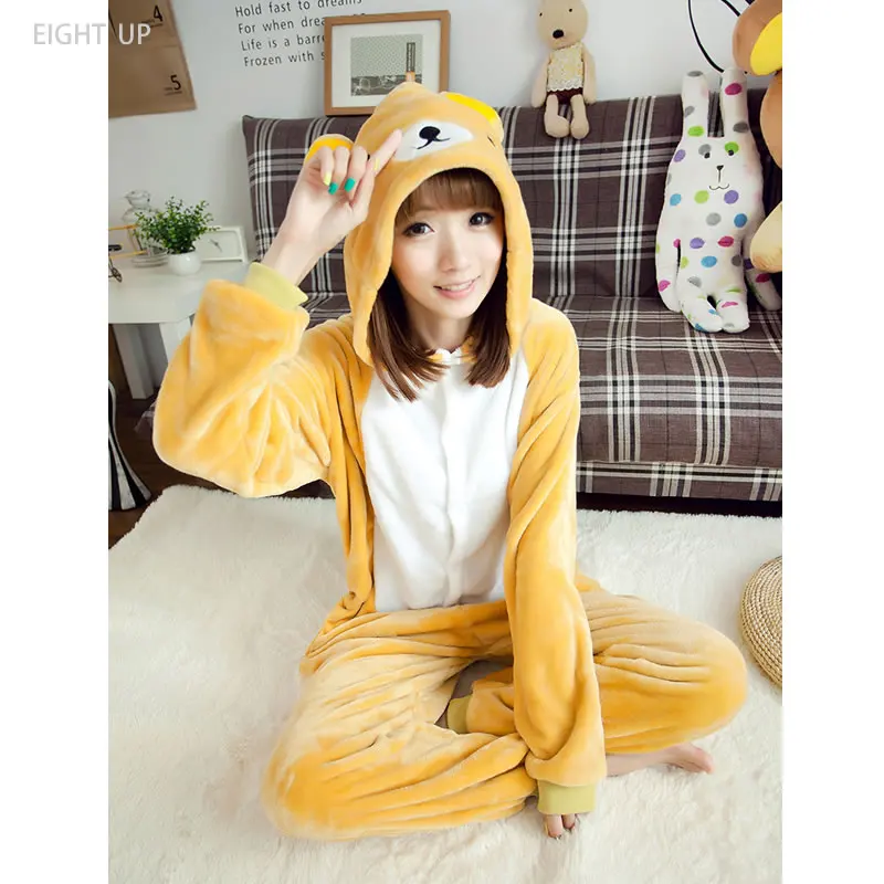 Фланелевая Пижама унисекс с медведем Rilakkuma Комбинезоны для взрослых мультяшная