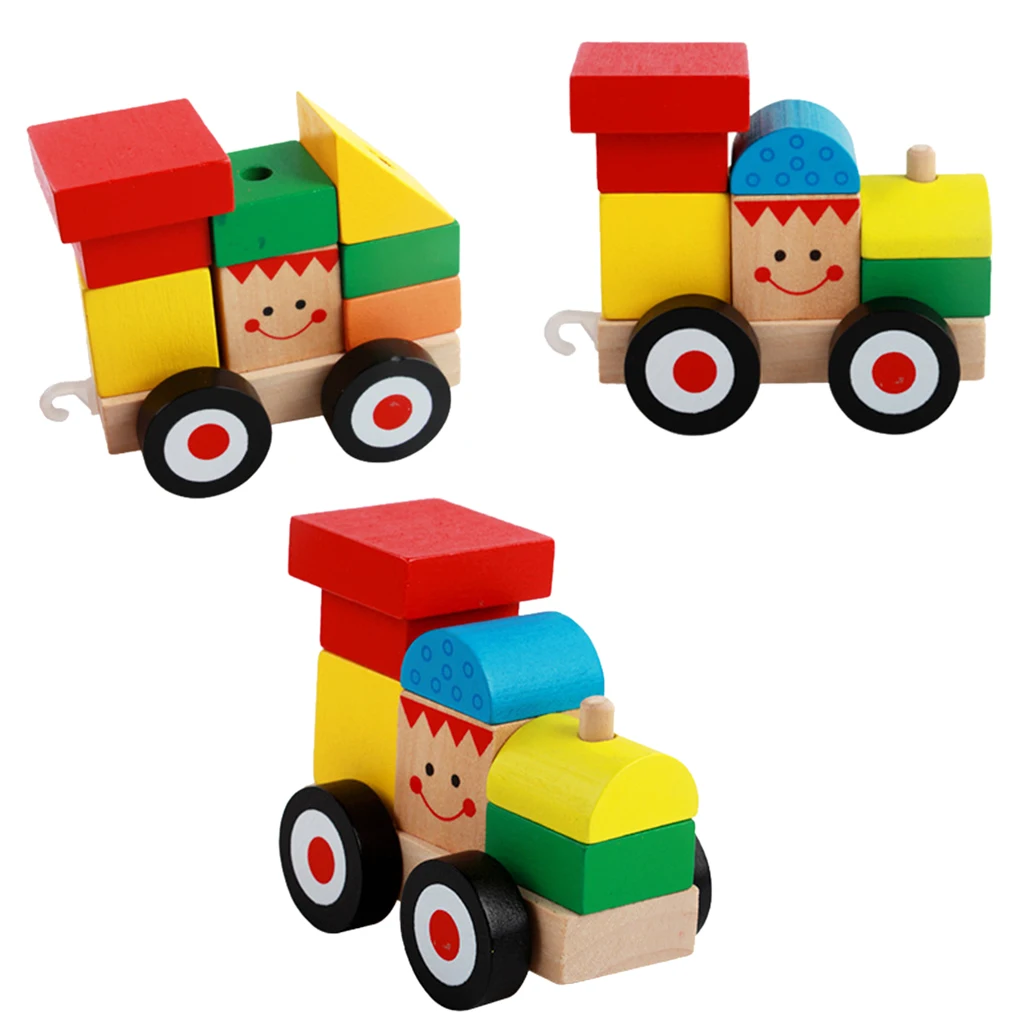 Baby Toys Montessori Trailer Wooden Train Vehicle Blocks Geometry Color Congnitive Education Gifts