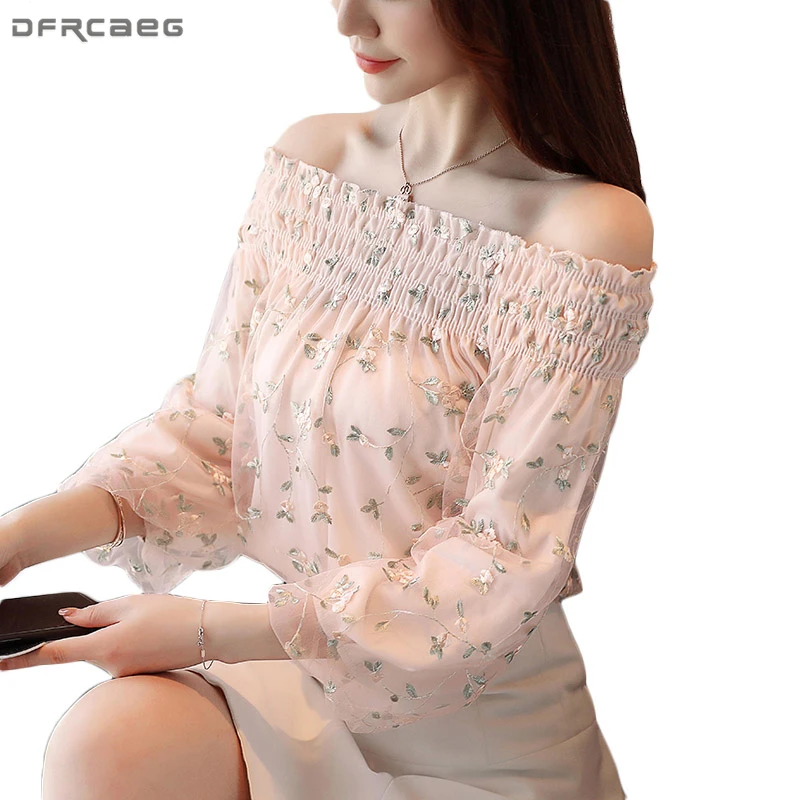 Sexy Off Shoulder Tops 2018 New Summer Slash Neck Lace Blouse Elegant Embroidery Floral Chiffon Women Shirts Mesh Spliced Blusas
Sexy Off Shoulder Tops 2018 New Summer Slash Neck Lace Blouse Elegant Embroidery Floral Chiffon Women Shirts Mesh Spliced Blusas