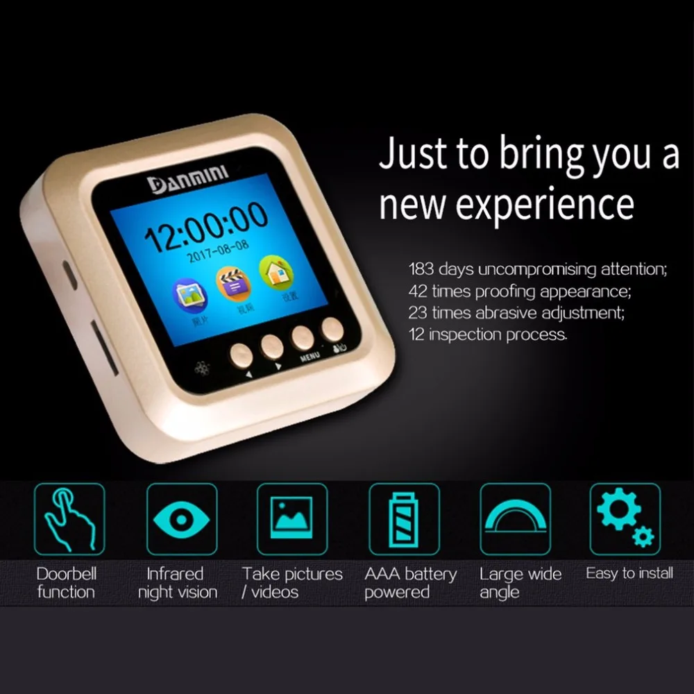 Danmini Digital Peephole Viewer Video doorbell with monitor 160 degree PIR Detection Anti-theft Wireless WiFi Doorbell
Danmini Digital Peephole Viewer Video doorbell with monitor 160 degree PIR Detection Anti-theft Wireless WiFi Doorbell