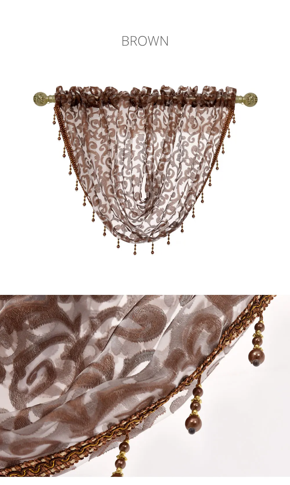 NAPEARL Transparent Sheer Waterful Valance for Living Room Window Curtains Home Beads Decoration Elegant Rod Pocket Short Drapes
