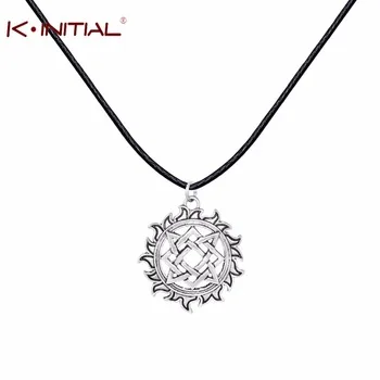 Kinitial 1Pcs Leather Necklace Jewelry For Women Antique Silver Svarog Square Pendants Talisman Pagan Necklace Best Necklaces