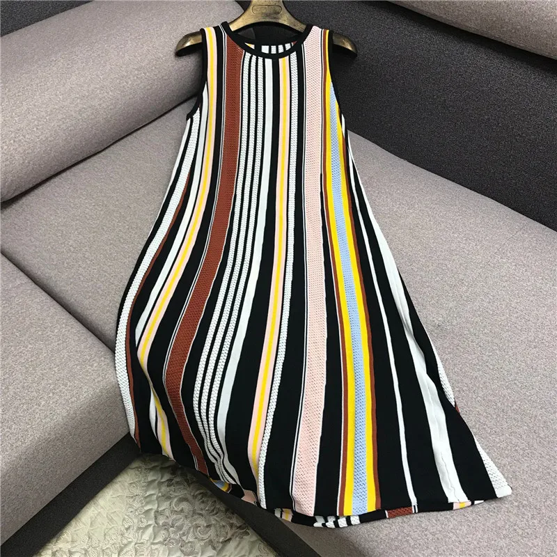 Luxury Designer Brand Knitted Dress for Women Casual O Neck Sleeveless Hollow Out Colorful Striped Knitted Dress
Luxury Designer Brand Knitted Dress for Women Casual O Neck Sleeveless Hollow Out Colorful Striped Knitted Dress