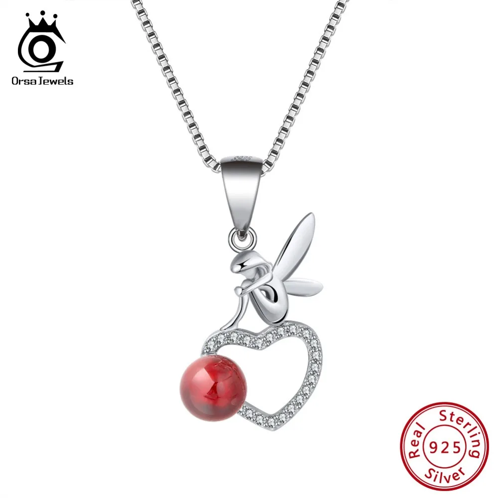 ORSA JEWELS Genuine 925 Sterling Silver Pendant Fairy Sitting On Heart Garnet AAA CZ Necklace Female Party Jewelry Gift SN105
ORSA JEWELS Genuine 925 Sterling Silver Pendant Fairy Sitting On Heart Garnet AAA CZ Necklace Female Party Jewelry Gift SN105