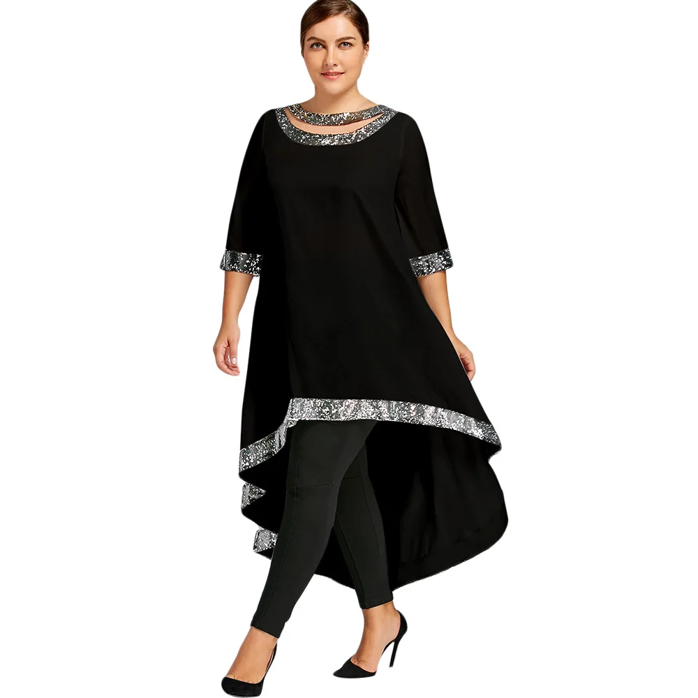 Lortalen Women Plus Size Dress Sequined Trim Dip Hem Spring Casual Big Size Dresses 3/4 Length Sleeves O-Neck Female Vestidos
Lortalen Women Plus Size Dress Sequined Trim Dip Hem Spring Casual Big Size Dresses 3/4 Length Sleeves O-Neck Female Vestidos