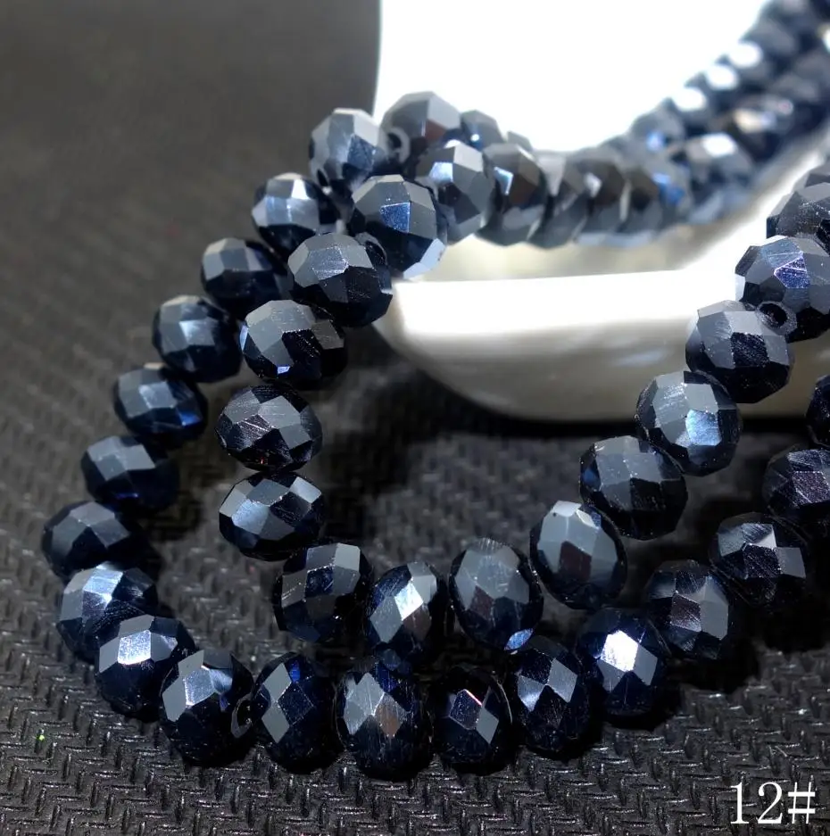40pcs Black bile Rondelle Faceted Crystal Glass Loose Spacer Bead 8mm