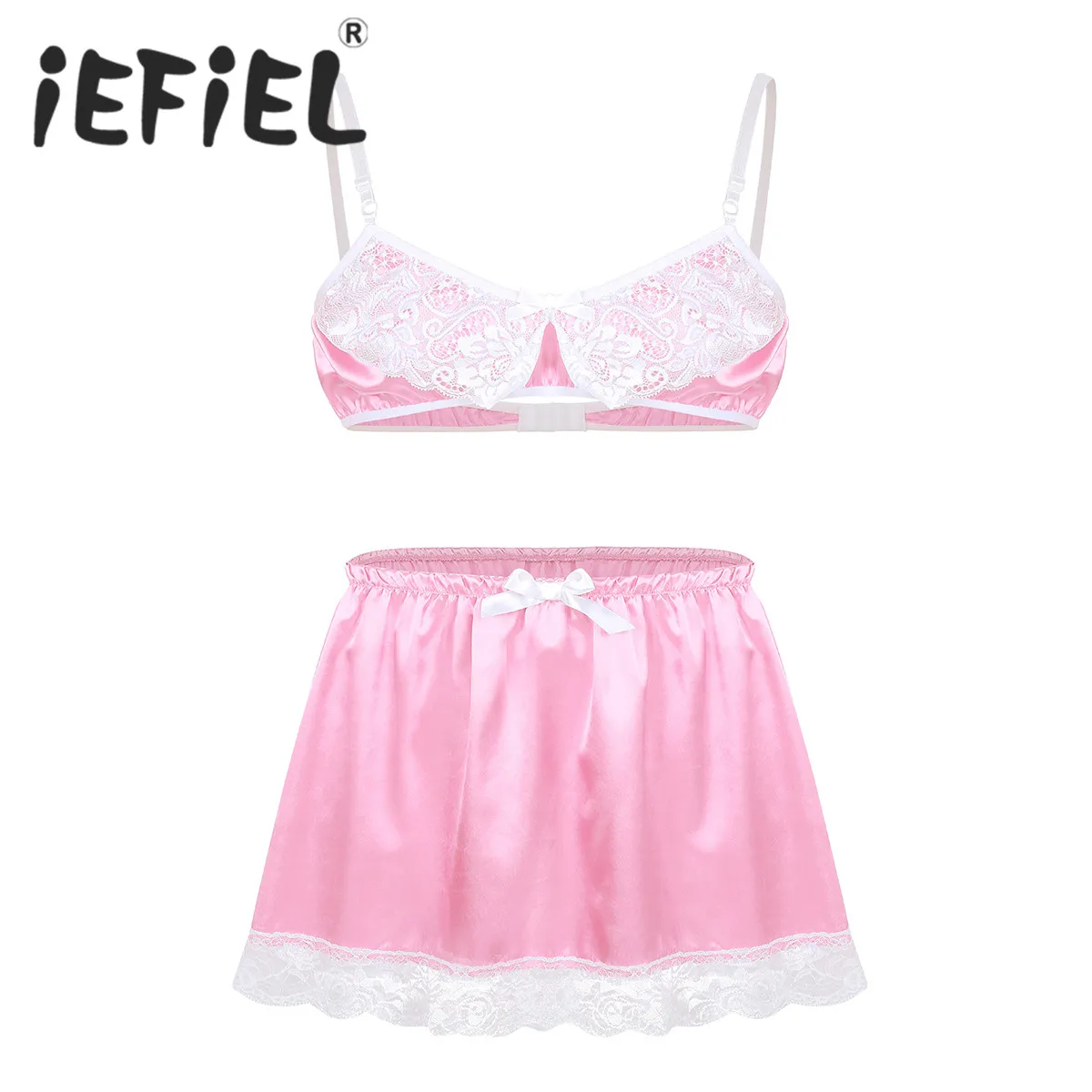 Sexy Mens Smooth Satin Lace Sissy Lingerie Set Adjustable Spaghetti Shoulder Straps Bra Top with Elastic Waistband Short Skirt
Sexy Mens Smooth Satin Lace Sissy Lingerie Set Adjustable Spaghetti Shoulder Straps Bra Top with Elastic Waistband Short Skirt