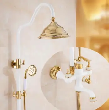 Free Shipping Polished Golden & Grilled white paint Shower Bathtub Faucet Set Wall Mounted Bathroom Rainfall Shower Faucet
Free Shipping Polished Golden & Grilled white paint Shower Bathtub Faucet Set Wall Mounted Bathroom Rainfall Shower Faucet