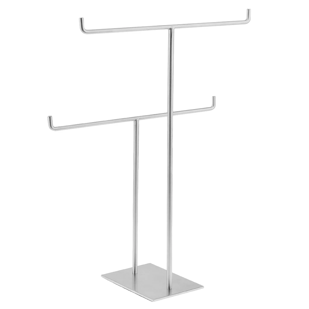 Stainless Steel Retail Store Scarf Display Free Stand Holder Bath Hand Towel Rack Organizer Double Bar Rails