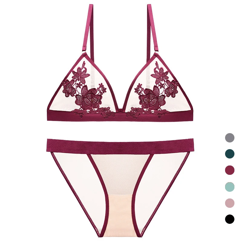 New Super Thin Sexy Triangle Cup Womens Bra and Panty Set Lace Floral Embroidery 3/4 Cup Wire Free Tow Hook-and-eye
New Super Thin Sexy Triangle Cup Womens Bra and Panty Set Lace Floral Embroidery 3/4 Cup Wire Free Tow Hook-and-eye